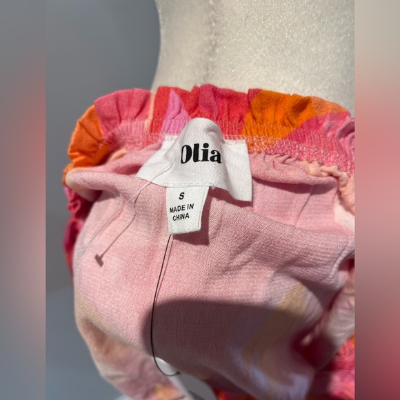 NWT Olia Off The Shoulder Peasant Crop Top Shirt Size Small Bright Pink Orange - Picture 3 of 10